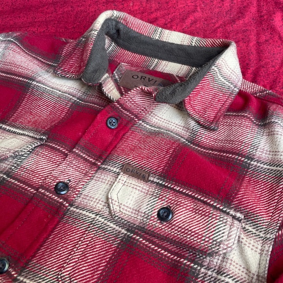 Orvis Men's S‎ Red Plaid Flannel Shirt Heavyweight Button Outdoor Shacked - Picture 1 of 7